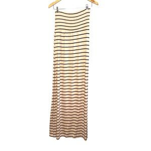 Zenana Striped Maxi Dress Smocked Cream Brown Boho Casual M